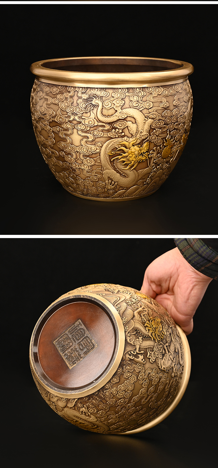 纯铜烟灰缸铜缸纯铜大号百福故宫缸聚宝盆摆件烟灰缸办公室装饰礼品五