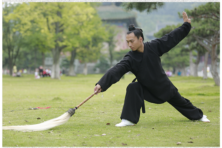 太武当佛浮拂尘武术太上老君法器甩子柔软手工编真马尾桃木4两50cm黑