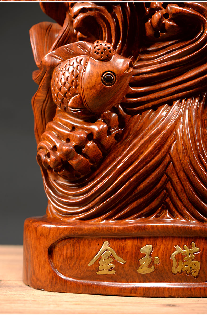 仙莱阁花梨木雕手工精雕鲤鱼摆件实木金玉满堂雕刻工艺品乔迁送礼办公