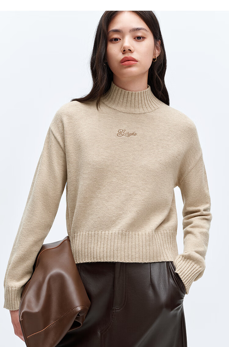 Taipingniao Women's Knit Sweater, Semi-Turtleneck Knitted Pullover, Soft Winter Sweater, Inner Layer D, Black, M 13