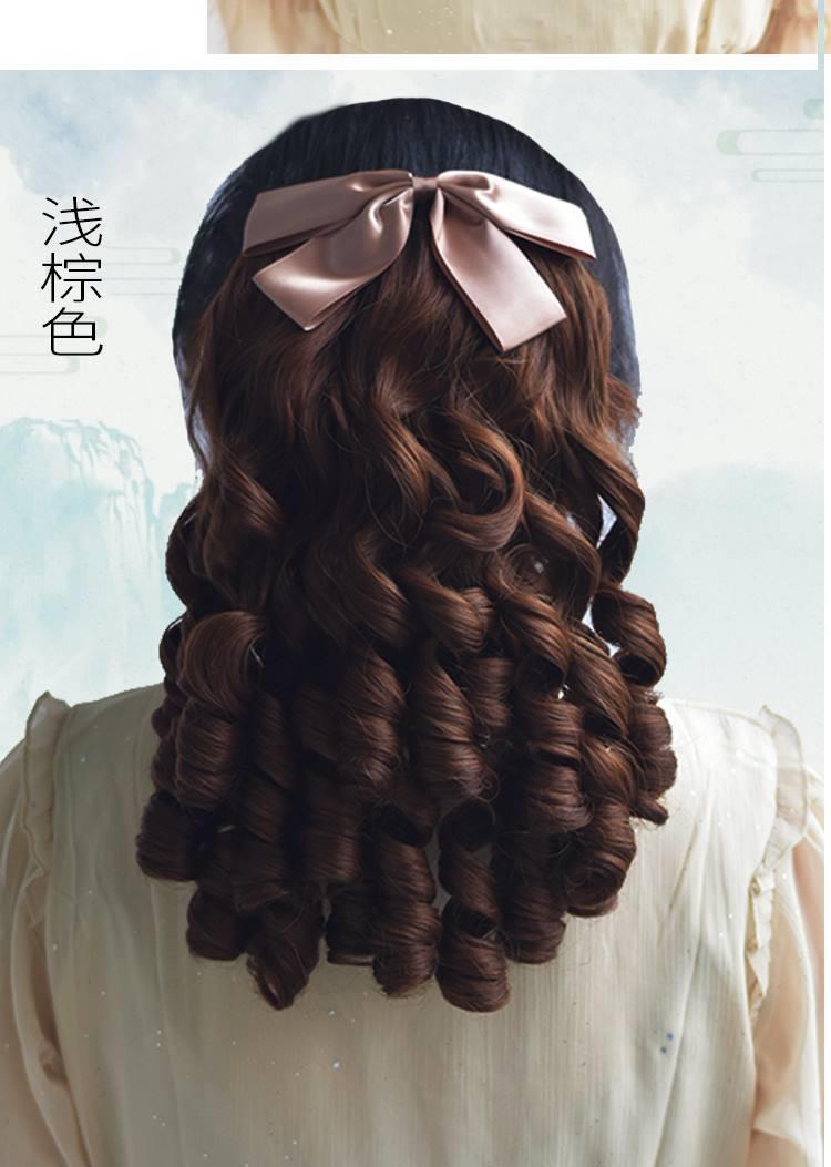 复古时尚旗袍假发国民宫廷油条卷短款马尾卷发假发螺旋小卷发尾插梳式
