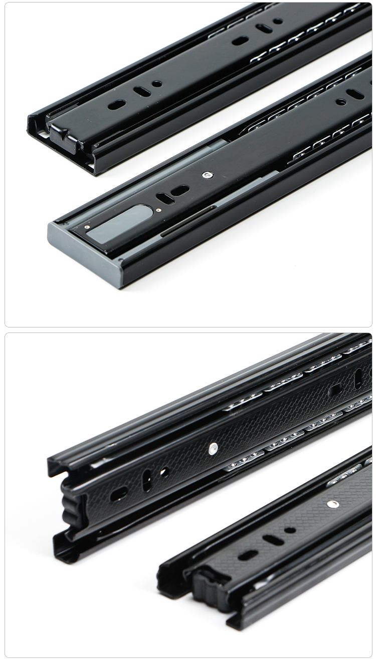 抽屉轨道阻尼静音滑轨不锈钢缓冲滑道反弹三节轨电脑键盘二节导轨黑钢