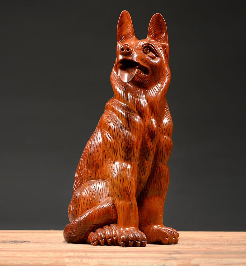 仙莱阁木雕狗摆件大号实木质雕刻木头仿古狗客厅装饰品红木家居客厅