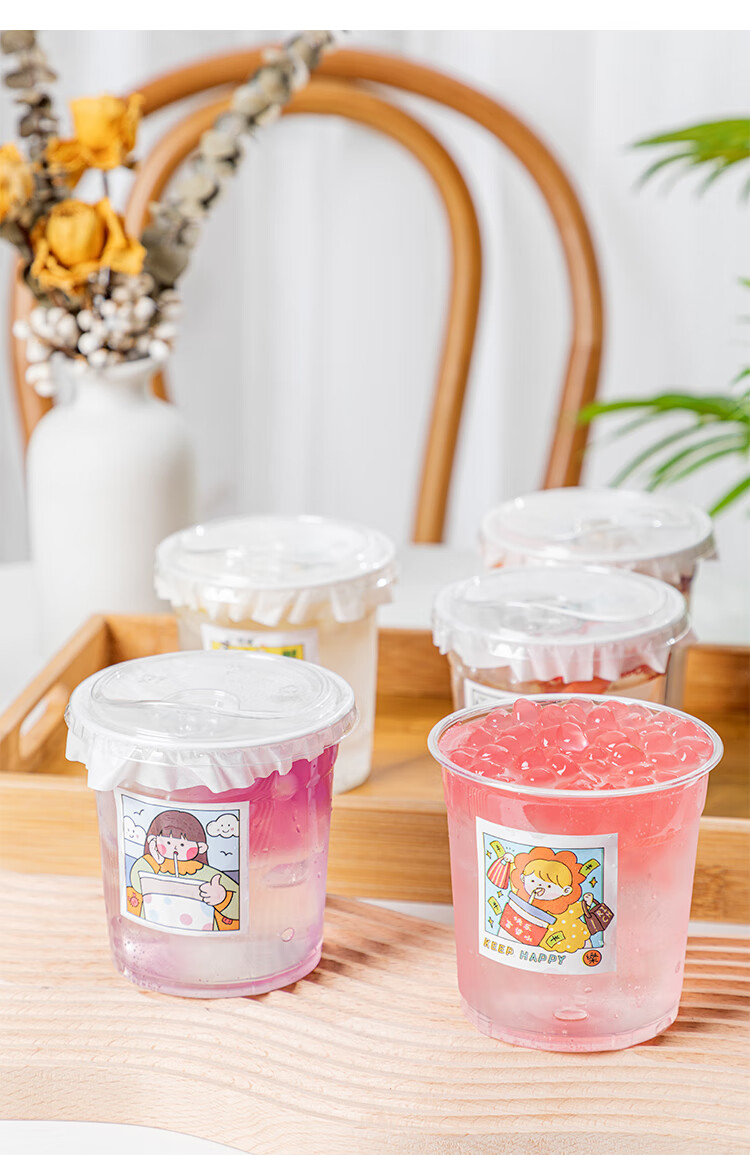 网红冰粉打包盒 网红冰粉打包杯嘟嘟杯一次性胖胖杯透明奶茶杯子打包