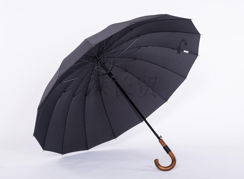 长柄伞16骨120cm商务防风暴雨伞男双人复古半自动长伞灰色