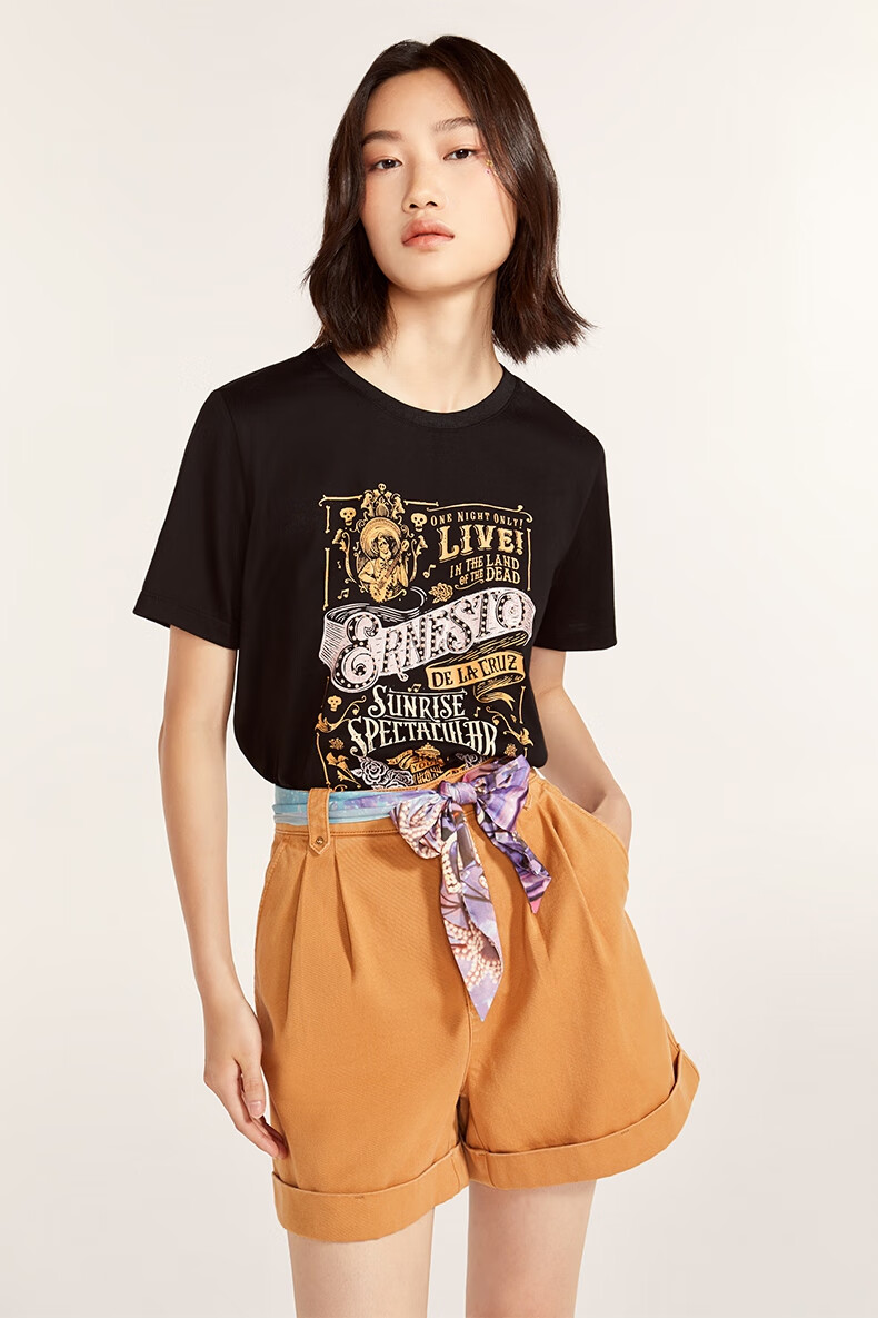 five plus2021新款夏季女装coco联名款新疆棉短袖t恤女宽松纯棉图案