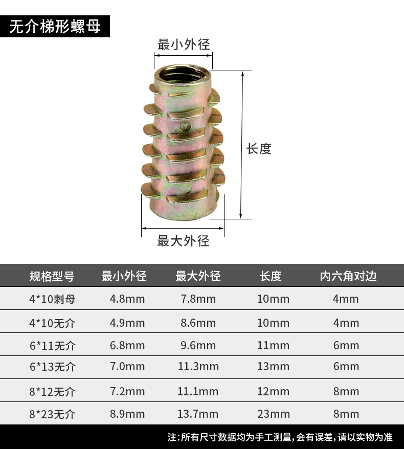 梯形螺母沉头内六角预埋内外牙螺母家具丝杆有介连接件m6m8m10带介