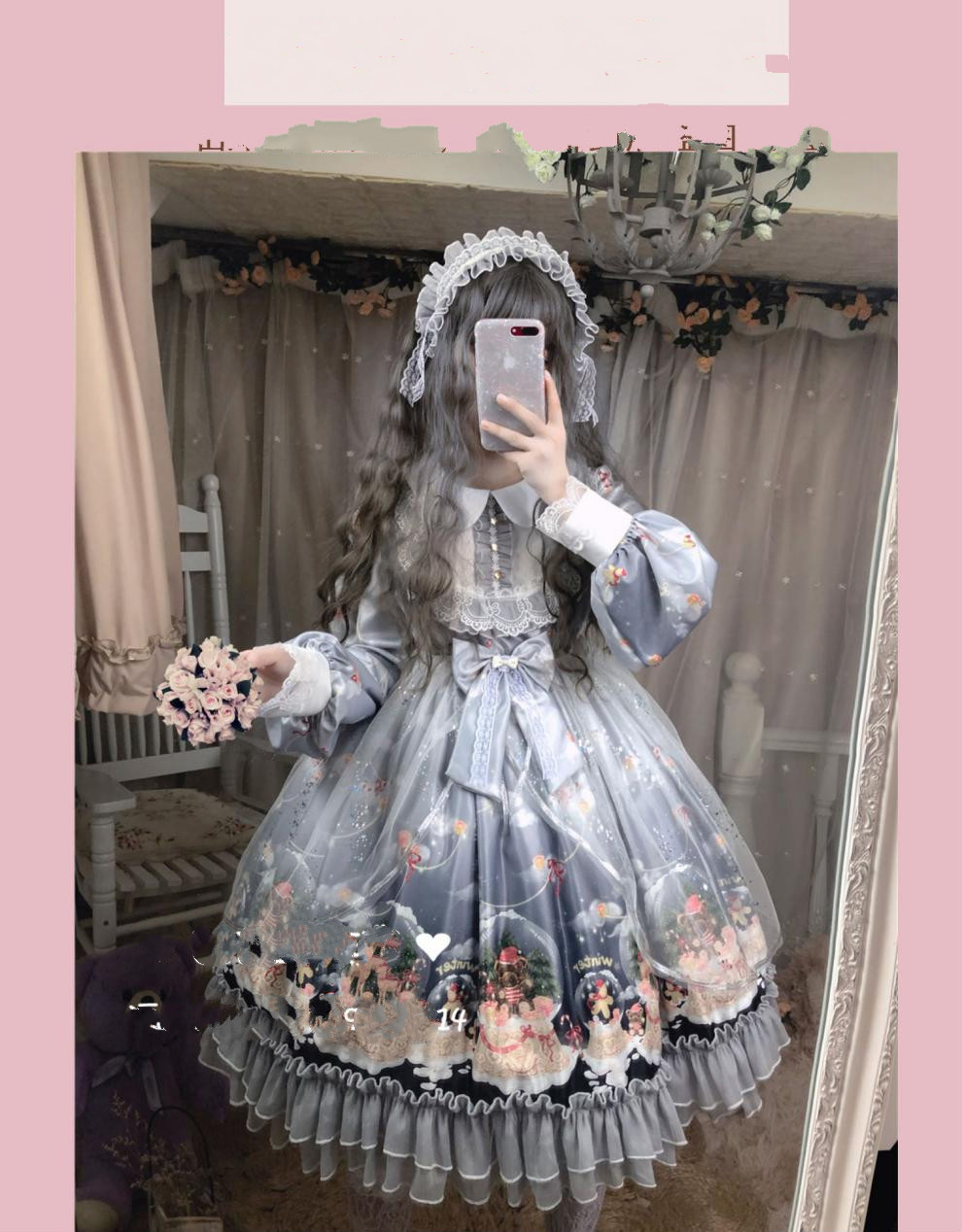 洛丽塔lolita裙子全套冬季圣诞水晶球雪人复古宫廷缎面反光灰春秋长袖