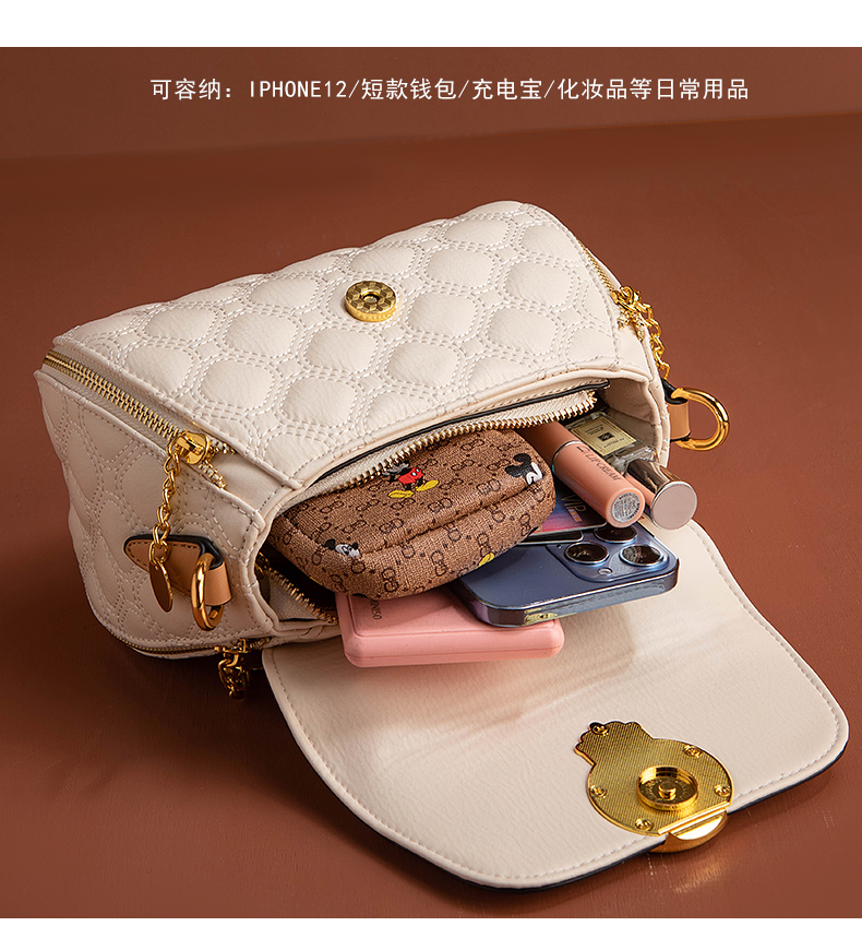 ok品牌真皮女包2022新款潮流菱格手提包时尚百搭单肩斜挎链条小包包