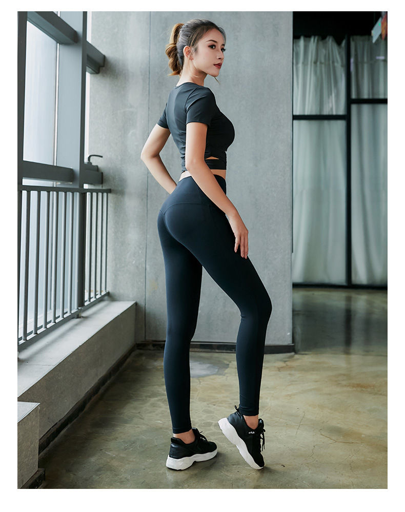 鲍鱼线紧身裤女子显阴沟性感夏季瑜伽服跑步健身紧身提臀裤两件套s97