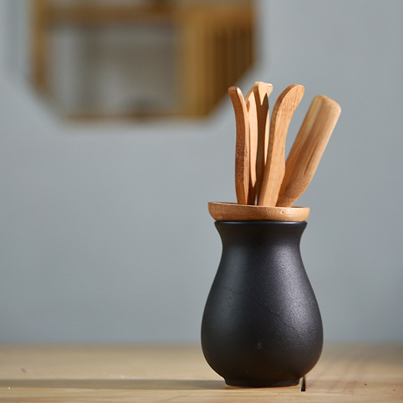 茶具配件茶道六君子茶道组套装铜花梨木收纳筒竹子竹制创意摆件哥窑蓝