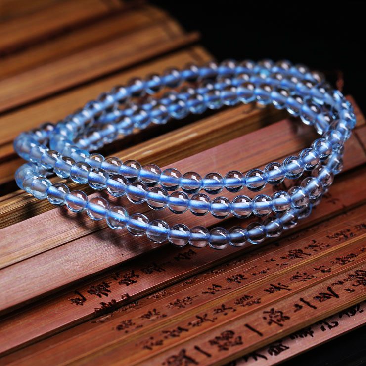 天然托帕石水晶手链 女款海蓝水晶手串 托帕石手链6mm3圈佛珠手链