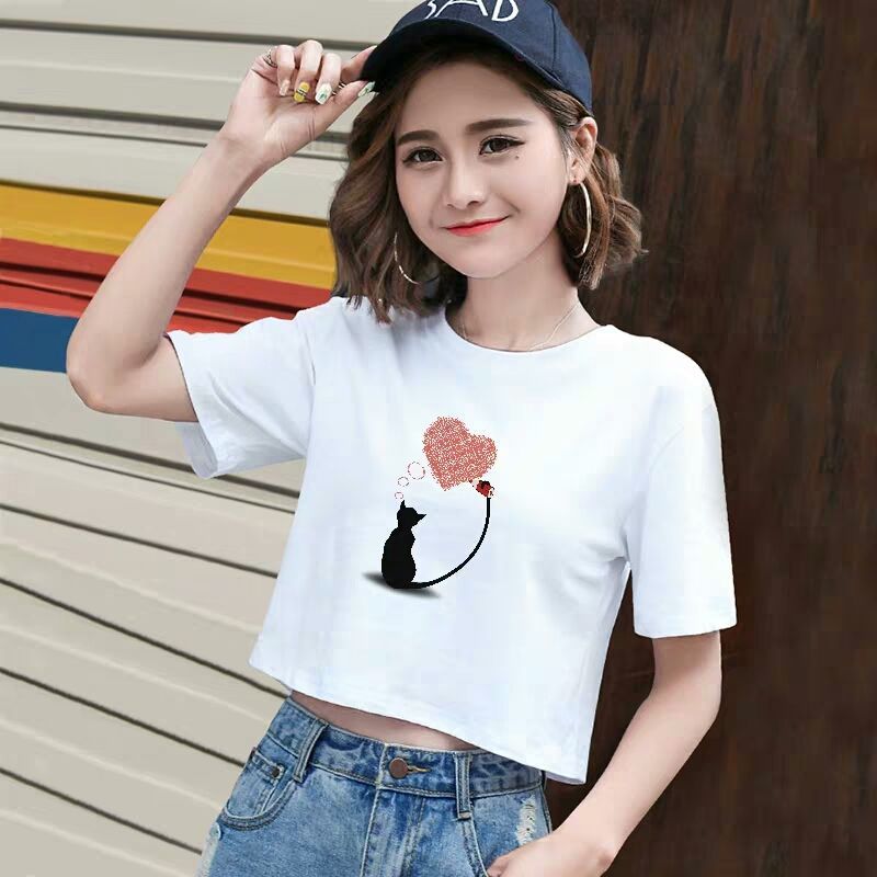 叶余短袖t恤女夏季半袖女装半截袖女 短款短袖t恤女学生韩版宽松ins