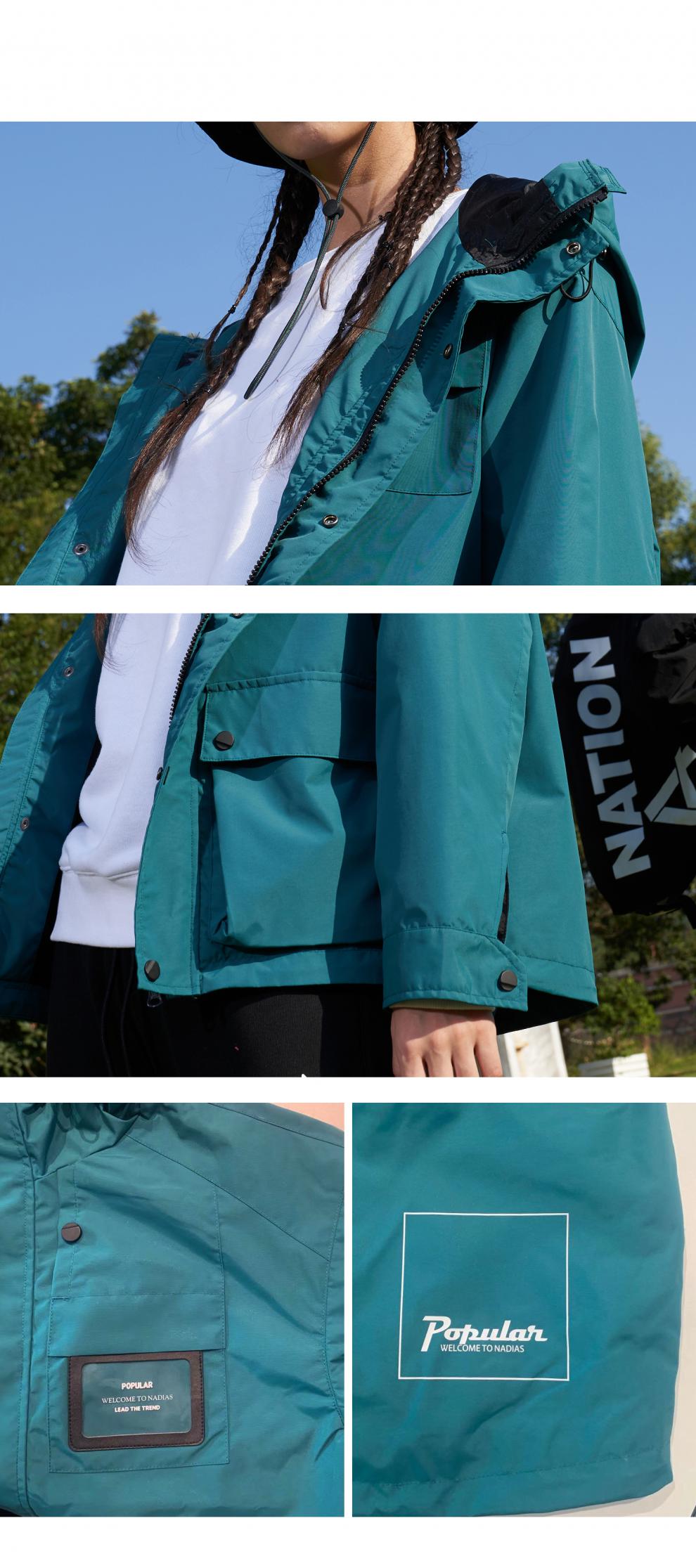 na纳迪亚风衣外套2021春新款潮流港风工装风衣宽松连帽外套潮版绿男