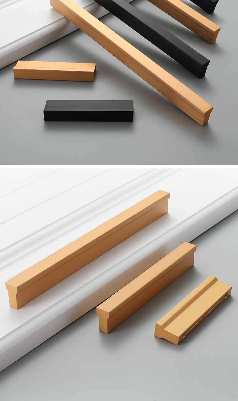 柜门拉手通体衣柜门加长条拉手金色轻奢现代简约橱柜黑色通顶柜门把手