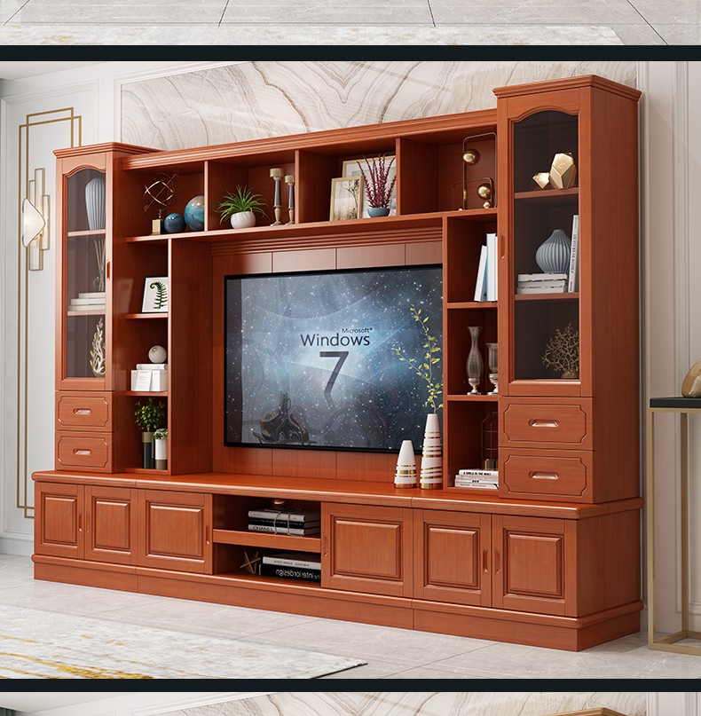 捷兆电视柜酒柜一体实木整墙电视柜组合墙柜中式客厅多功能储物背景柜