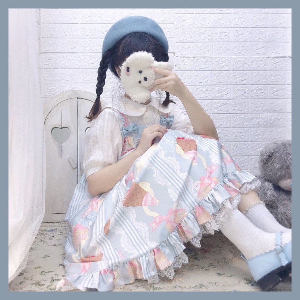 洛丽塔咕咕甜品lolita奶上款jsk吊带连衣浅蓝色小码