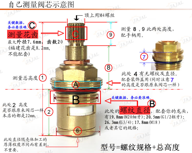 水龙头阀芯铜配件 快开式陶瓷片混水阀芯 双把冷热水龙头全铜阀芯 m20