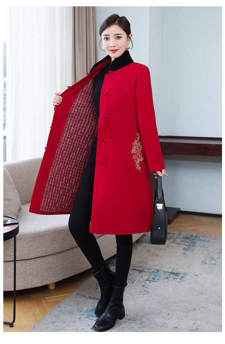 过年穿的旗袍上衣加棉加厚冬季红色唐装棉袄女中国风夹棉外套民族风