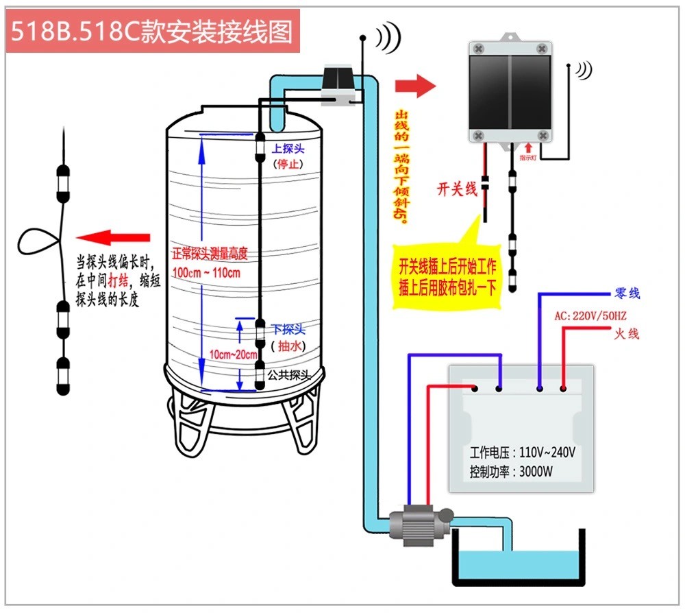 器智能感应家用220v水泵上水液位水箱水塔开关太阳能自动充电518b款