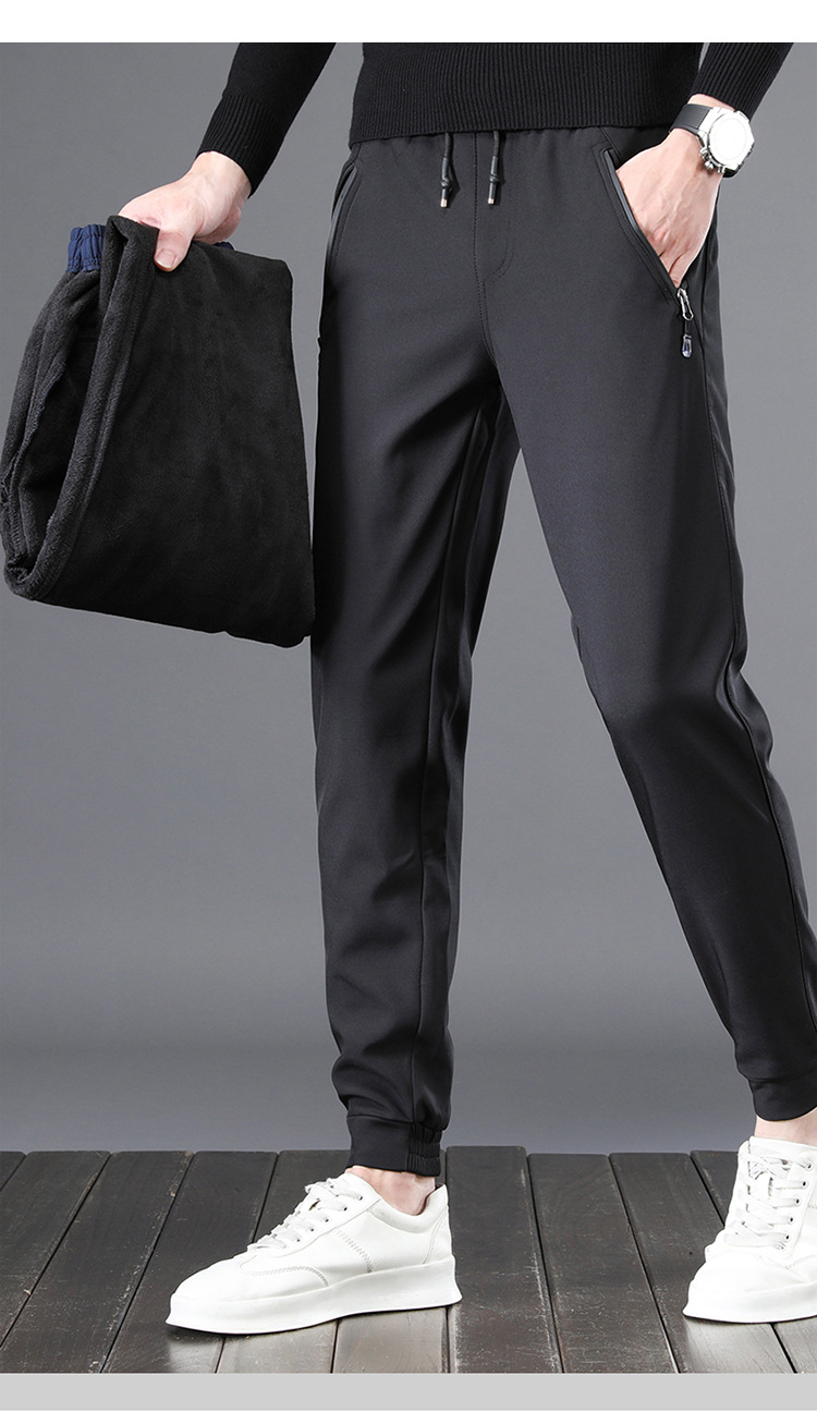 虎都男装2022秋季新品男士简约休闲裤直筒纯色男中青年系绳加绒裤子
