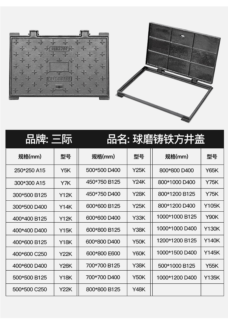 井盖圆形球墨铸铁雨水井盖e500污水井盖d400下水道市政b125沙井盖