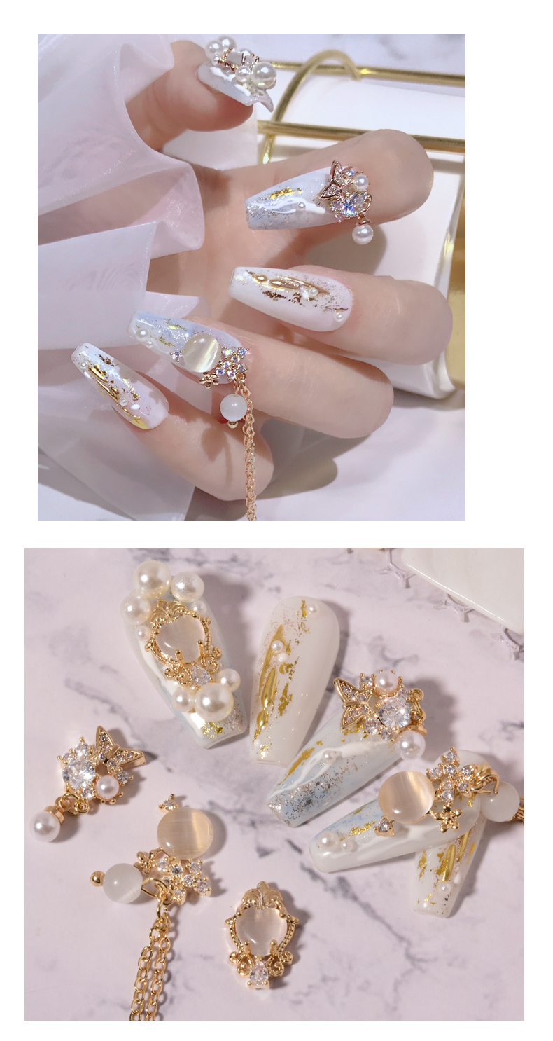 美甲蝴蝶结饰品新款流苏吊坠锆石钻超闪指甲装饰链条饰品网红七夕情人