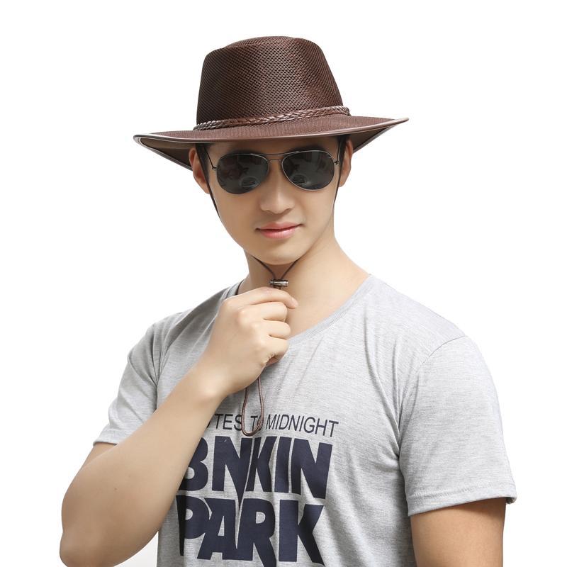 帽子男大沿遮阳帽防晒太阳帽网子骑马休闲网眼凉帽男深米牛仔均码58cm