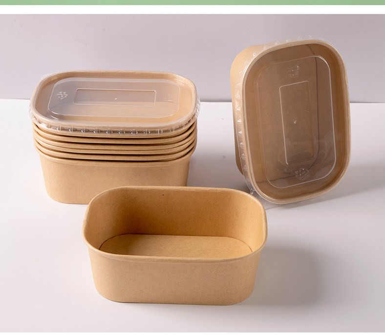 纸碗一次性饭盒加厚带盖长方形外卖打包快餐盒50套 1000ml黄牛皮方形