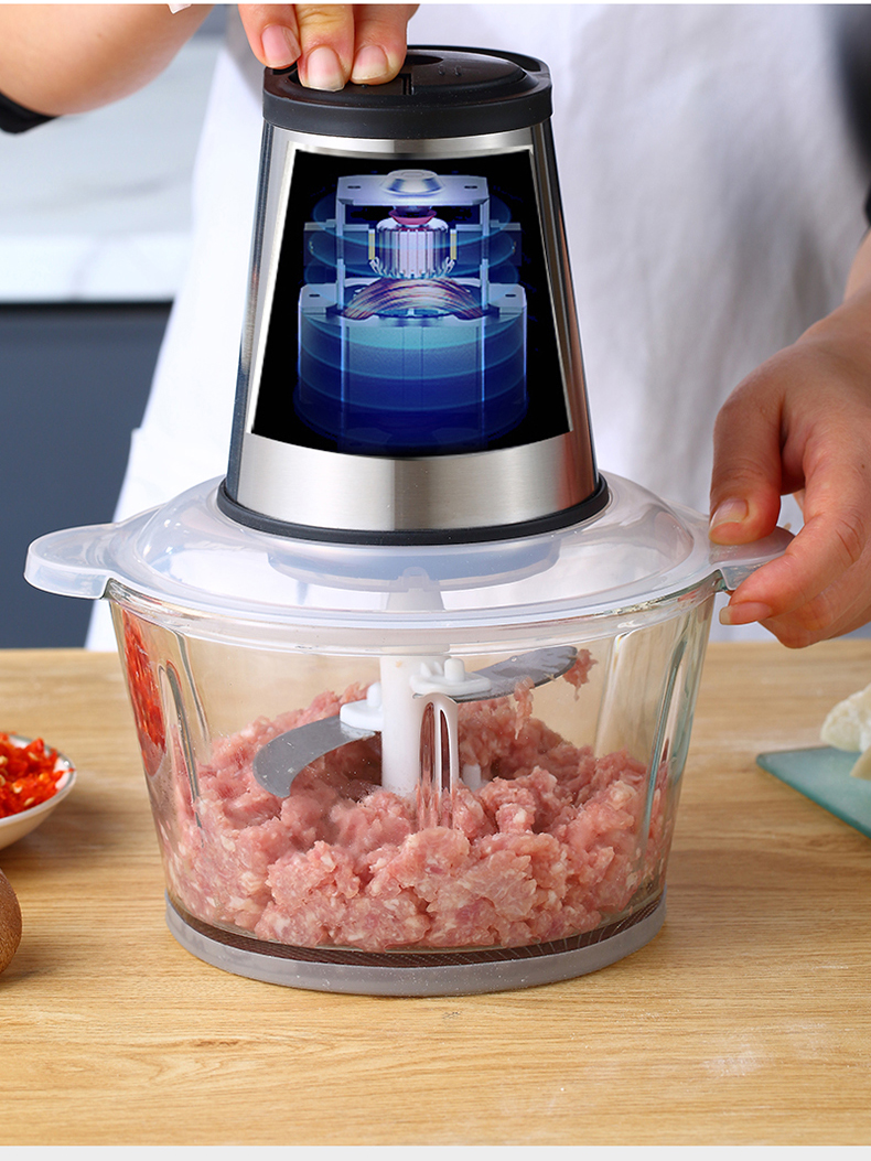 打肉馅搅拌碎菜辣椒姜蒜泥多功能料理机2l高硼硅玻璃碗一体成形双掌柜