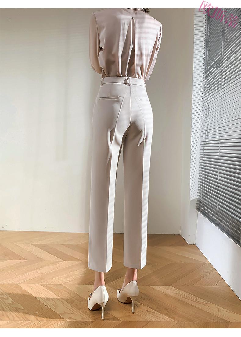 皮尔卡丹官方轻奢高档米白色西装裤女春秋季新款高腰垂感直筒裤子女