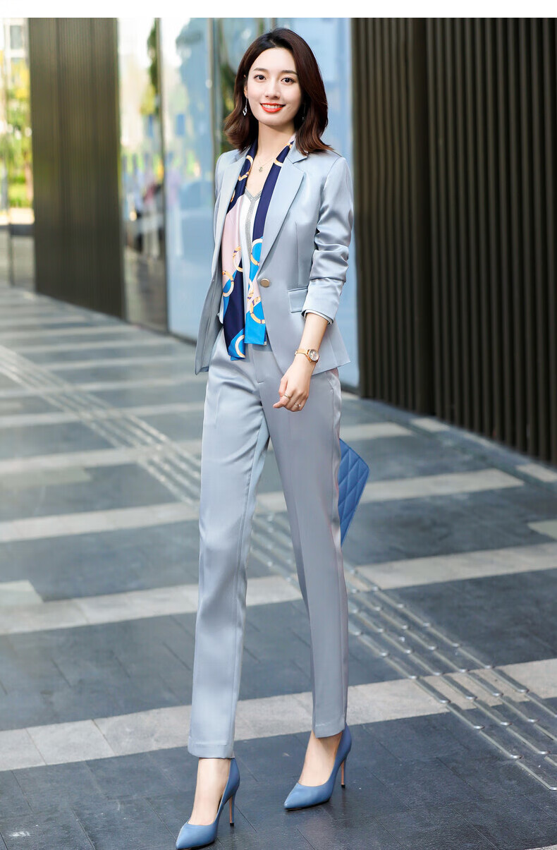 eiysvm2021春秋款职业套装女西装轻奢商务正装教师面试服装垂感小西服