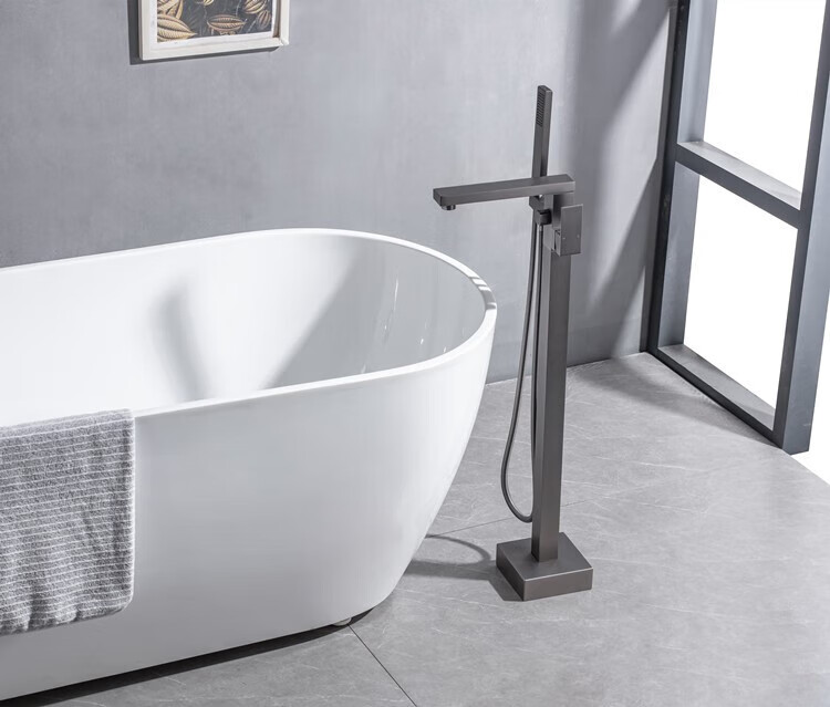 科勒卫浴出口枪灰色落地浴缸龙头冷热水双控暗装单把立式明装浴室缸边