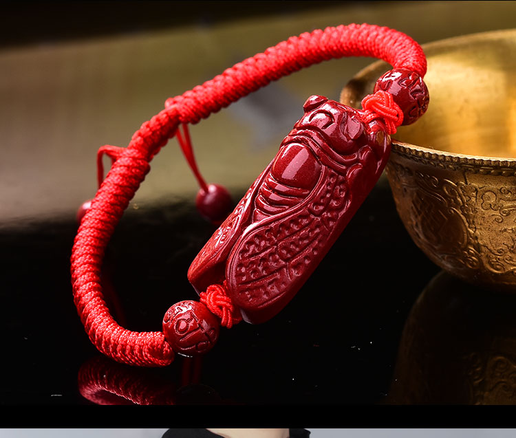 易明开居蝉鸣迎禄手绳手链考试礼物学生一鸣惊人珠红绳手绳链 玉髓