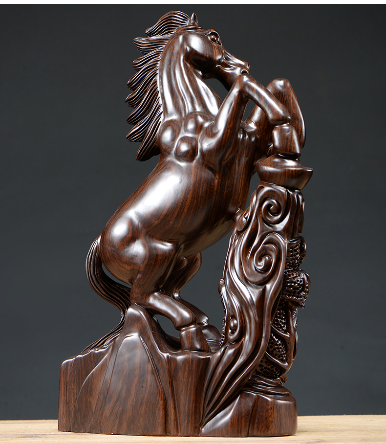 仙莱阁木雕马摆件实木质雕刻马到成功根雕十二生肖马家居装饰工艺礼品