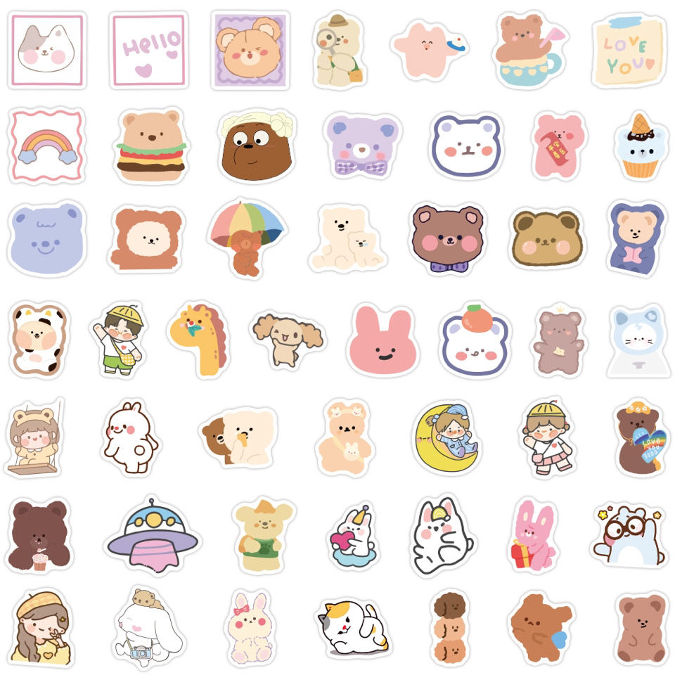 100张可爱小熊玉桂狗手帐贴纸少女心ins高颜值小熊手账素材水杯防水