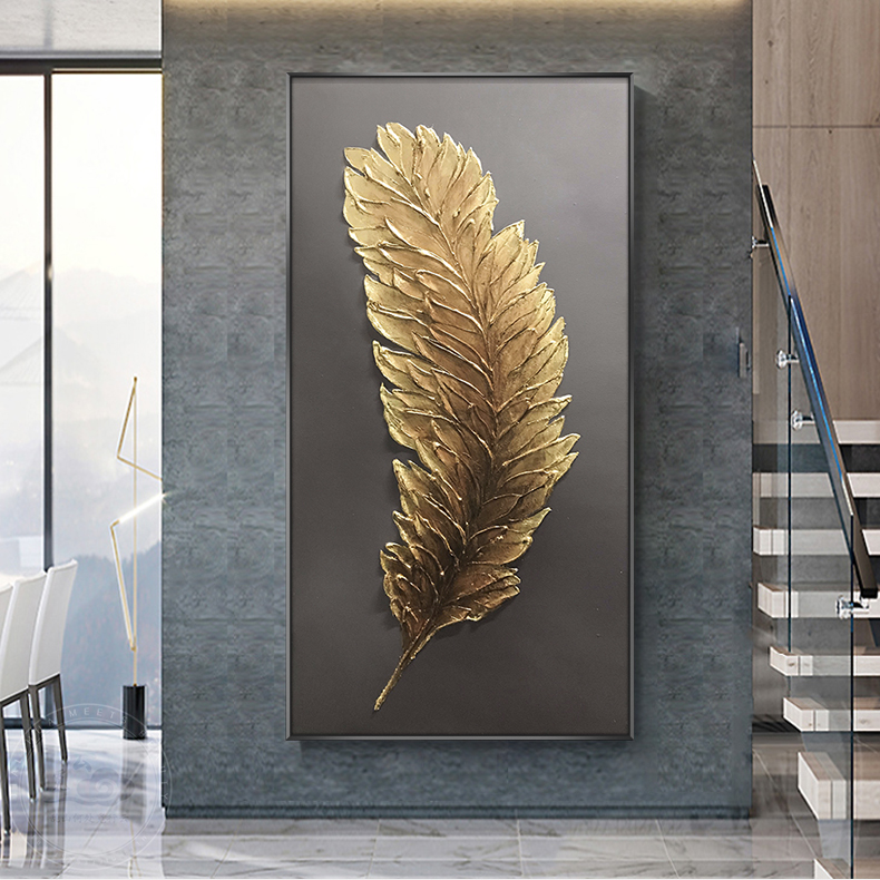 mengzhi轻奢品牌玄关装饰画纯手绘抽象油画客厅轻奢金箔进门竖款壁画