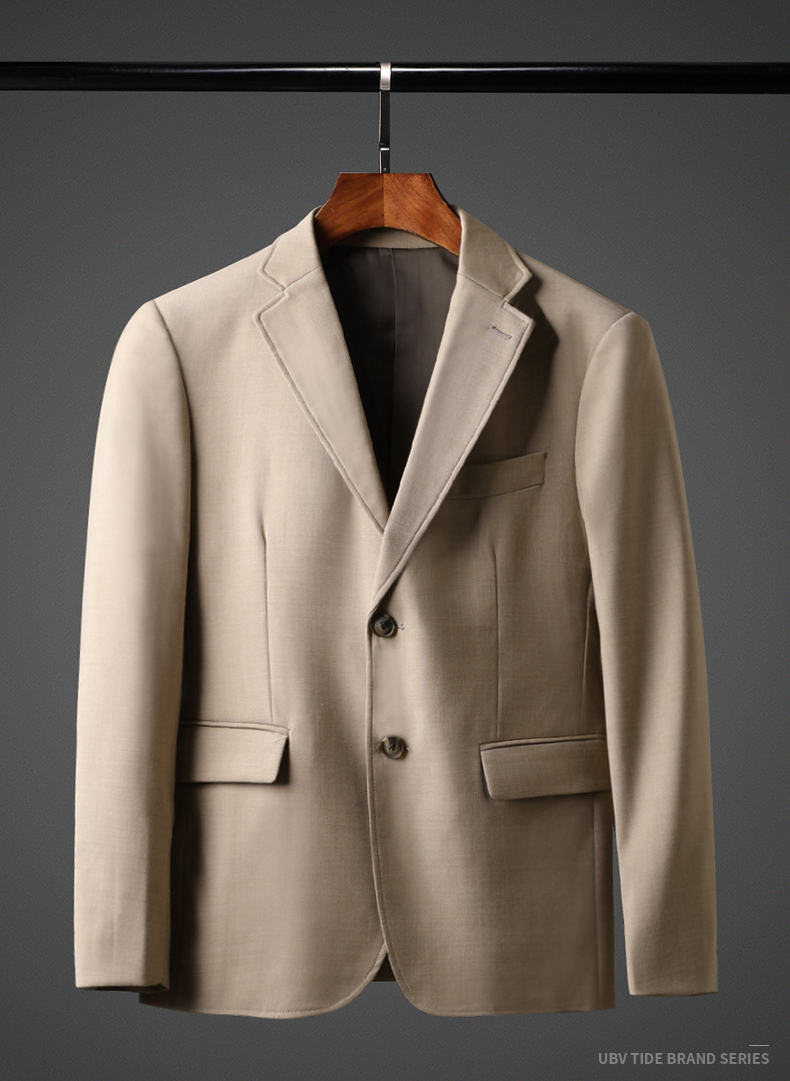 男装春季2021西装外套男修身小西服男士休闲轻商务正装上衣 浅卡其色