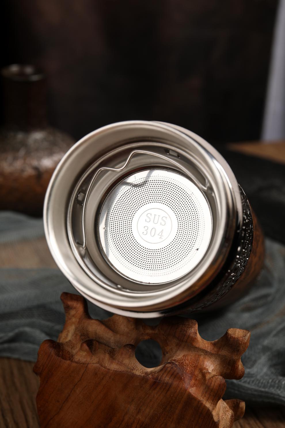 轻奢高端银杯子银保温杯999雪花银内胆银水杯商务养生茶杯礼藏青色70g