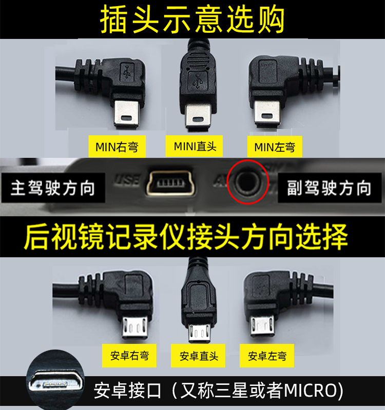 行车记录仪连接线usb电源线接口供电数据插头适用于凌度 360 车载充电