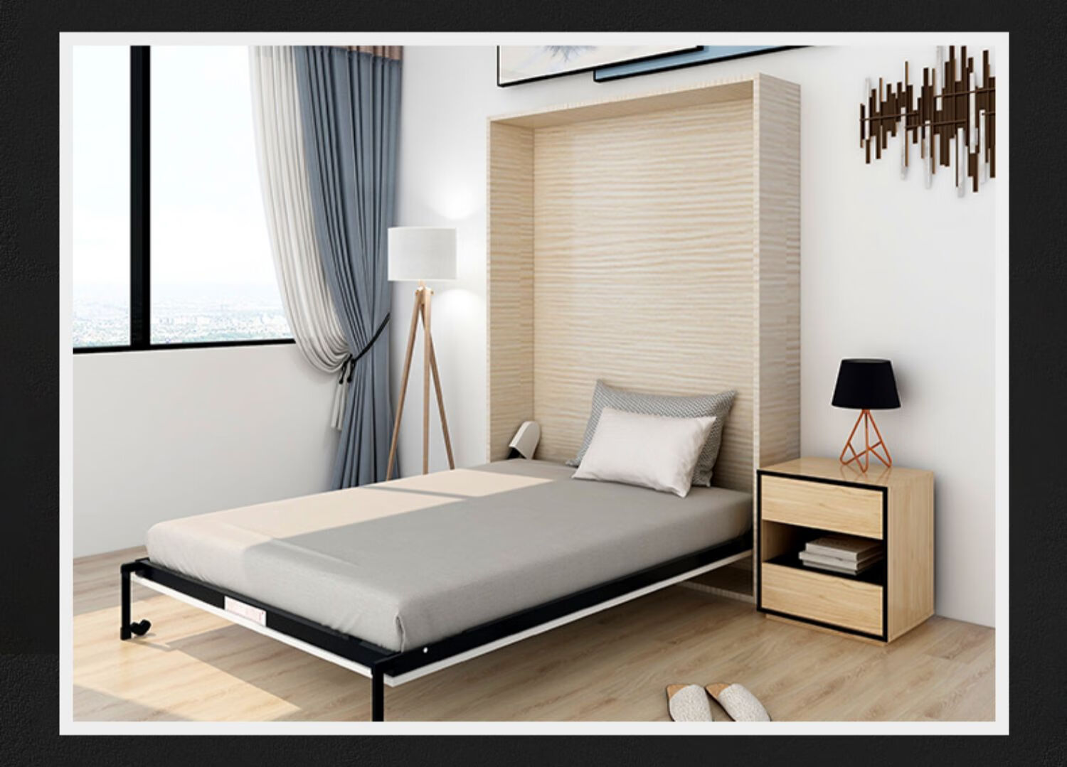 隐形床立墙式折叠床五金配件联动壁床定制正翻侧翻床板床自动隐藏床架