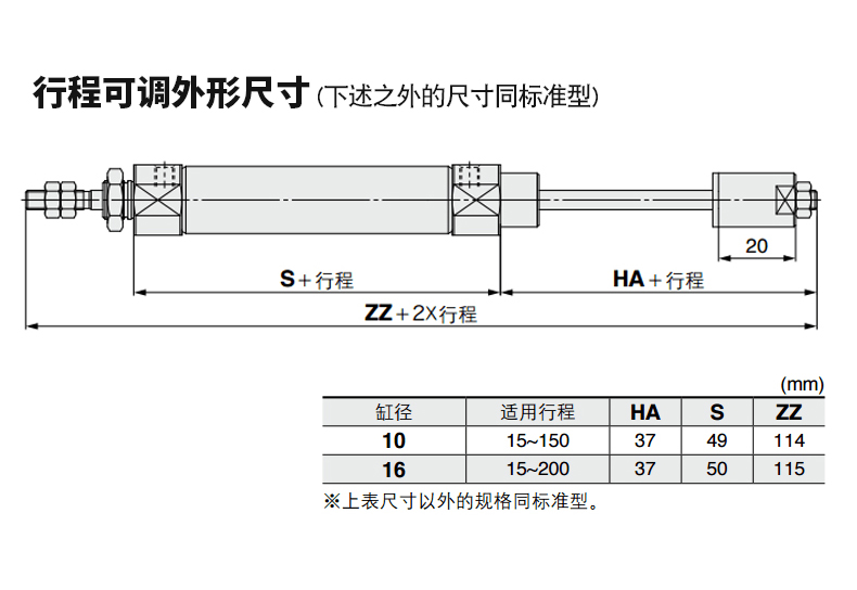 不锈钢小型迷你气缸行程可调pb10/cdj2b10-10/15/20/30/40/50-b cdj2b