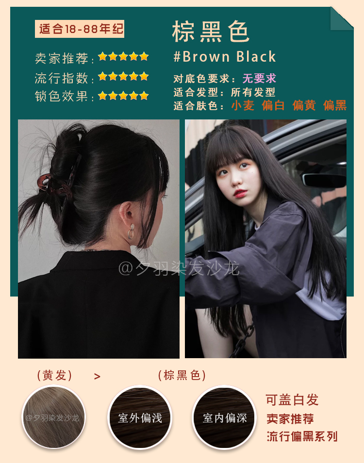 冷棕色奶茶色纯黑茶色植物2021自己在家染发剂2021流行色膏女显白