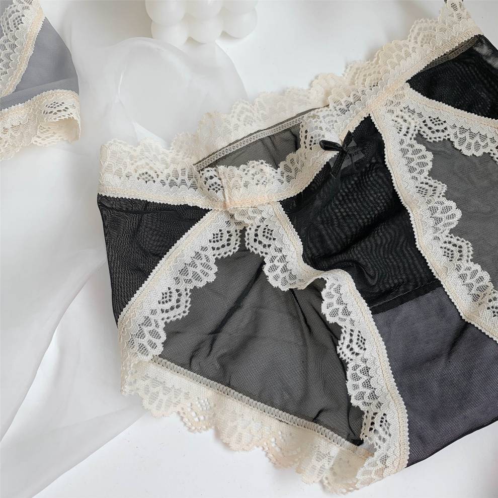 浪莎高叉蕾丝纯欲性感情调内裤女夏季薄款中腰纯棉裆三角裤女式短裤头