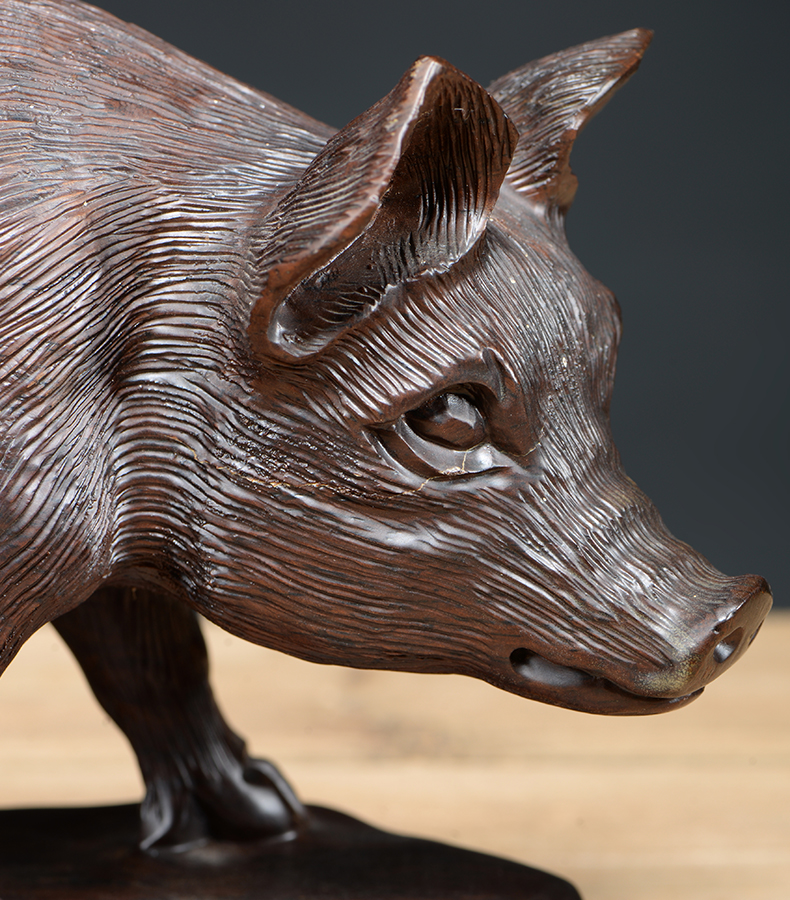 仙莱阁木雕猪摆件实木质雕刻十二生肖猪仿古家居装饰乔迁装饰红木工艺