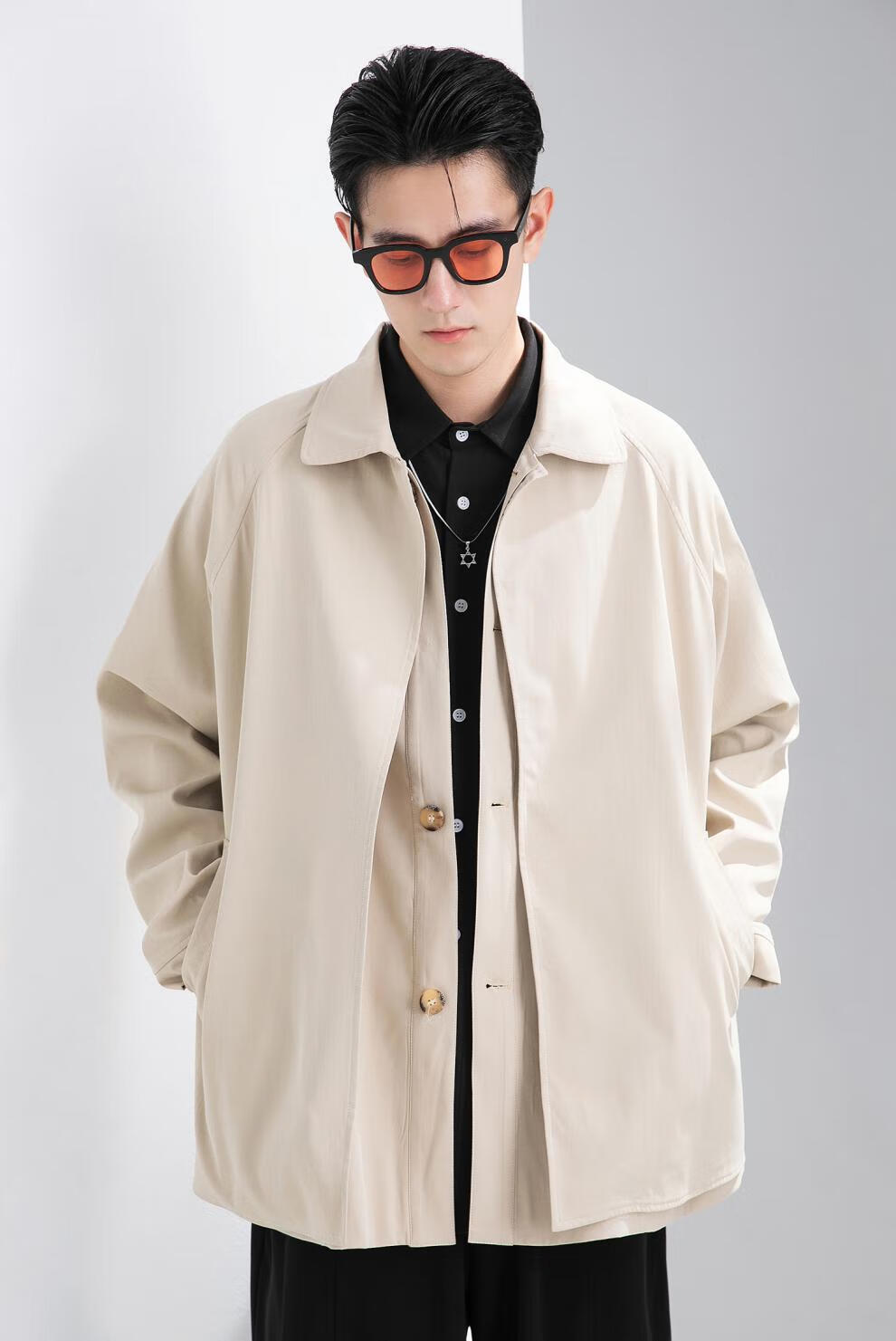 「gaha」日系cityboy风立体裁剪短款肯巴风衣外套男宽松夹克上衣 雾霾