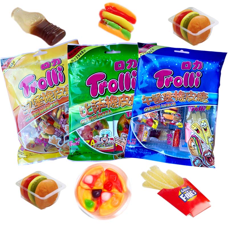 进口trolli/口力橡皮糖披萨汉堡午餐可乐薯条网红造型糖休闲零食 披萨