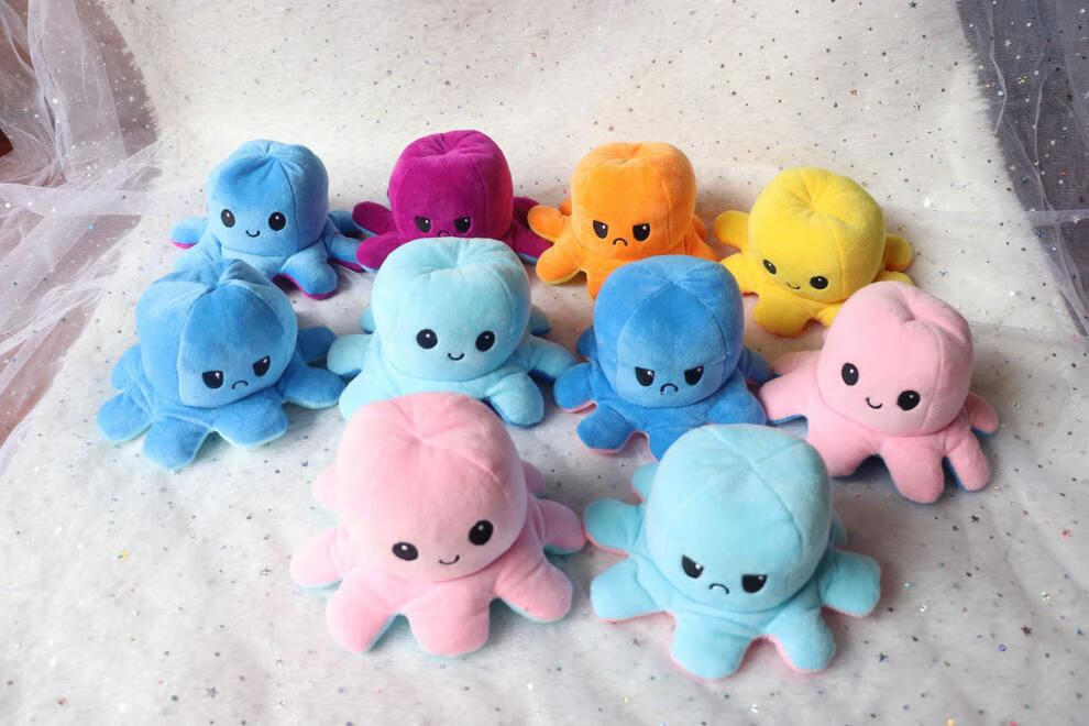 抖音网红同款翻脸生气章鱼 翻转章鱼娃娃 翻面章鱼 八爪鱼毛绒玩具