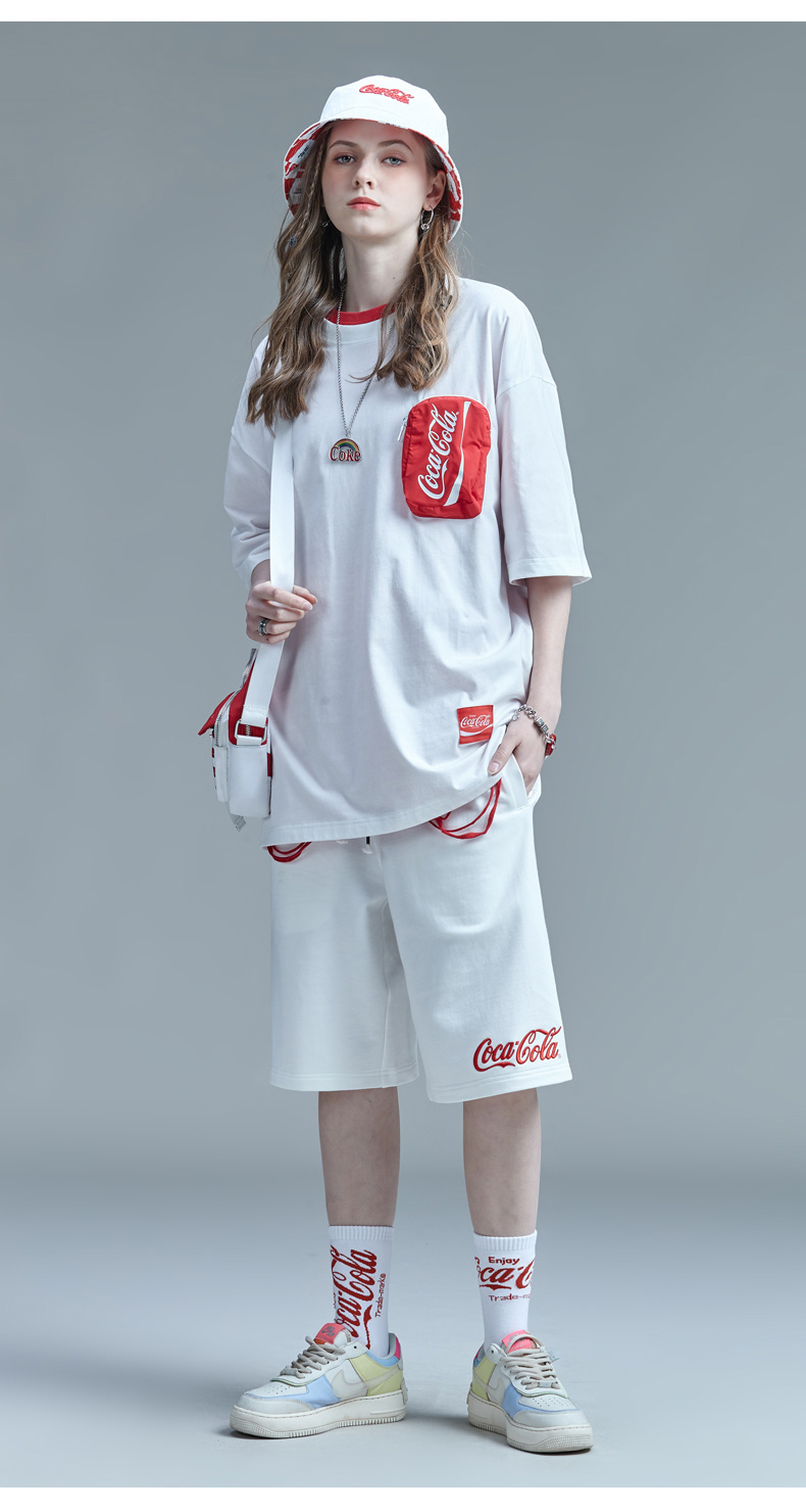 古由卡guuka可口可乐联名潮牌白色t恤女短袖嘻哈情侣后背印花5分袖