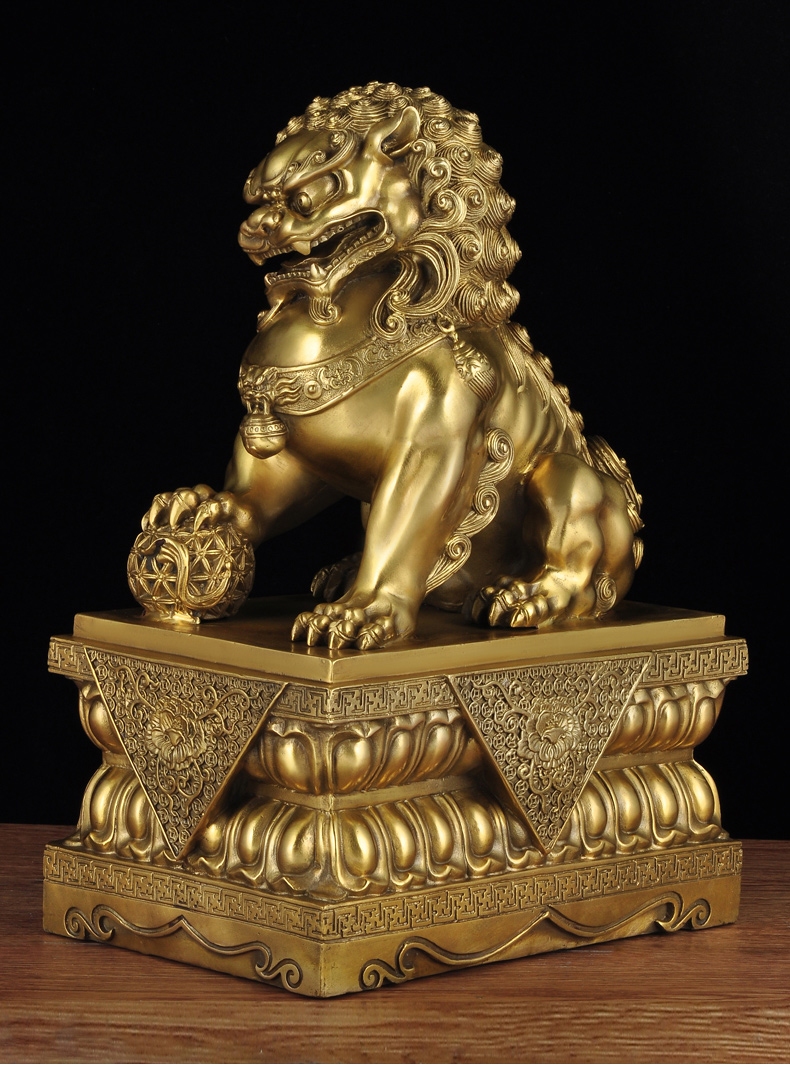 全铜石狮子一对摆件中国风北京狮家用客厅桌面工艺品开业礼品 1.